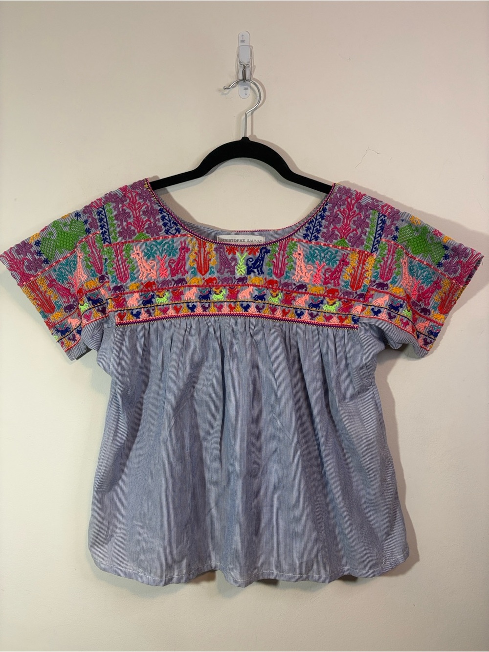 Christophe Sauvat for Anthropologie Mexican Folk Art Embroidered Pinstripe Tunic